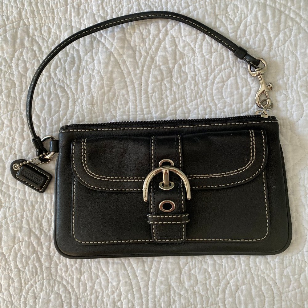 Coach Black Leather with White Stitching Wristlet/Demi Purse